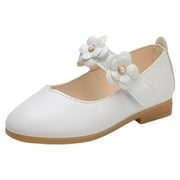 BOBOGOJP Toddler Baby Girls Dress Shoes PU Leather Mary Jane Shoes Beautiful Flower Decorative Shoes Anti Skid College Style Princess Flat Shoes Summer Outdoor Casual Shoes White for 13